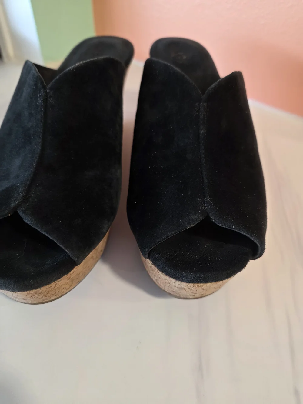 UGG Dominique Black Suede Cork Wedge Slide Mules 9 Boho Chic Festival